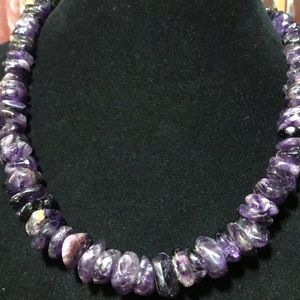 Amethyst Crystal Necklace 21”L Graduated Rondelle Stone Bead Vintage Clasp